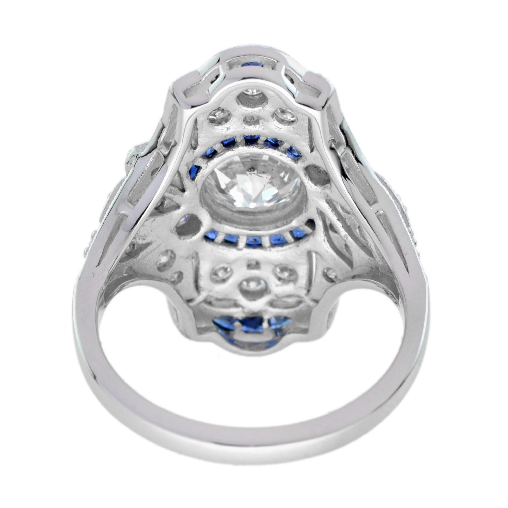GIA Old Cut Diamond and Sapphire Art Deco Style Dinner Ring in 18k White Gold 1