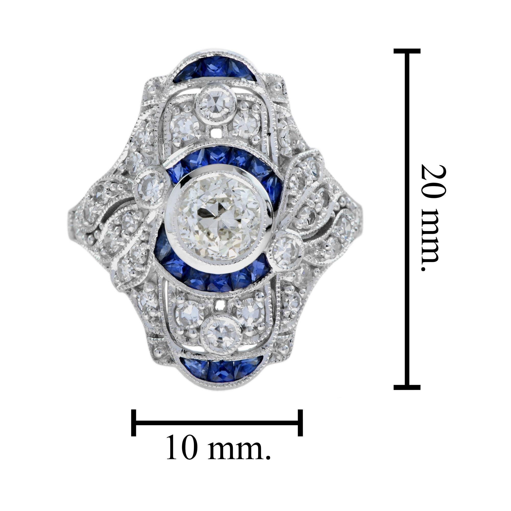 GIA Old Cut Diamond and Sapphire Art Deco Style Dinner Ring in 18k White Gold 3