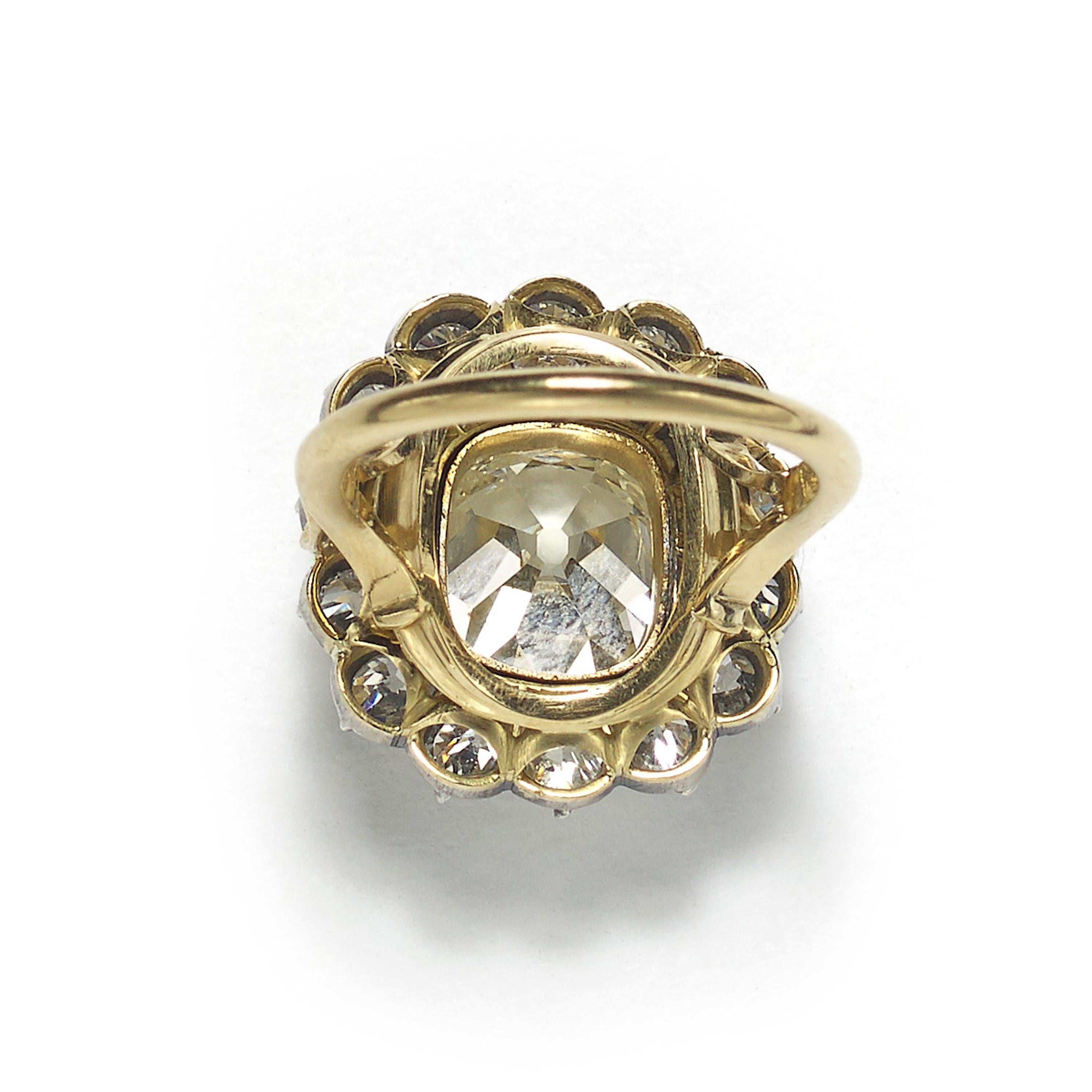 Old-Cut Diamond and Silver-Upon-Gold Cluster Ring, 4.18 Carats In New Condition For Sale In London, GB