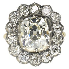 Old-Cut Diamond and Silver-Upon-Gold Cluster Ring, 4.18 Carats