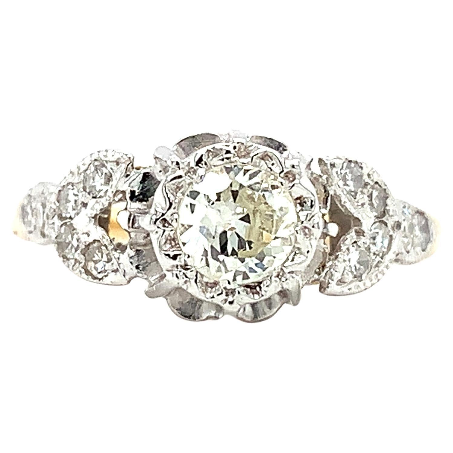 Old cut diamond antique engagement ring platinum and 18k yellow gold