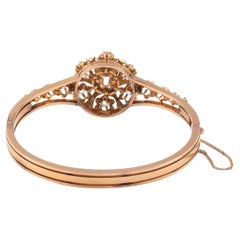 Old Cut Diamond Black Enamel and 18K Rose Gold Bangle, Circa 1880