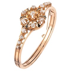 Antique Old Cut Diamond Black Enamel and 18K Pink Gold Bangle, Circa 1880