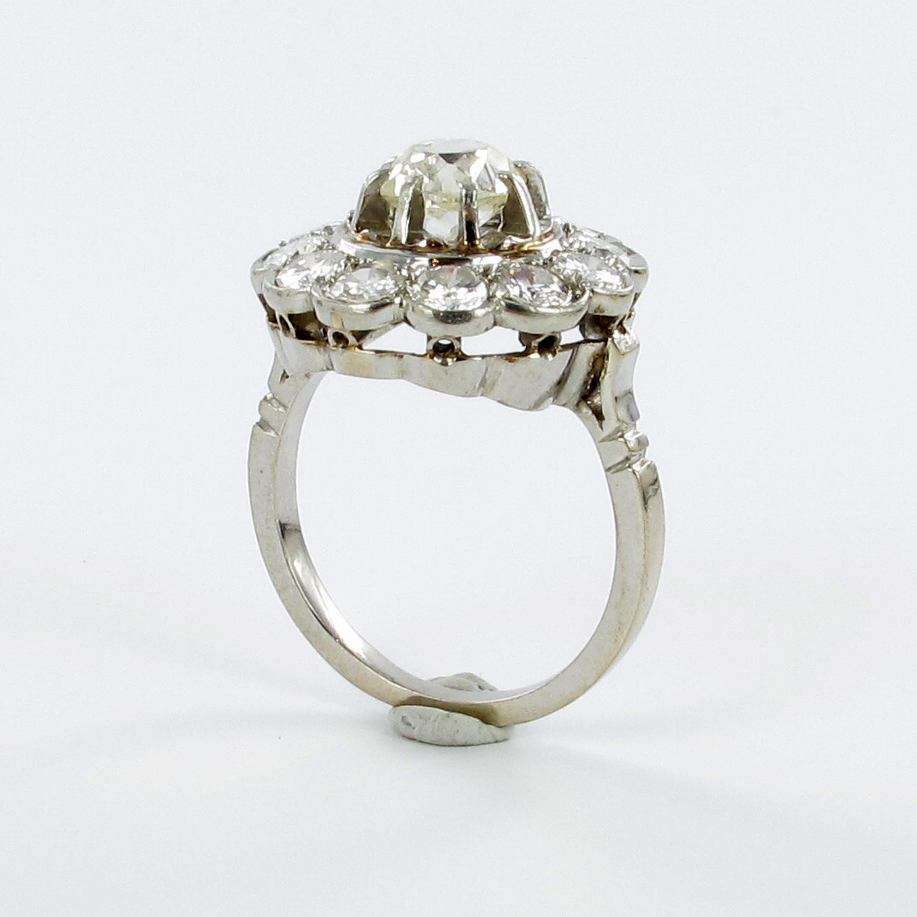 Old Mine Cut Old Cut Diamond Cluster Ring in Platinum