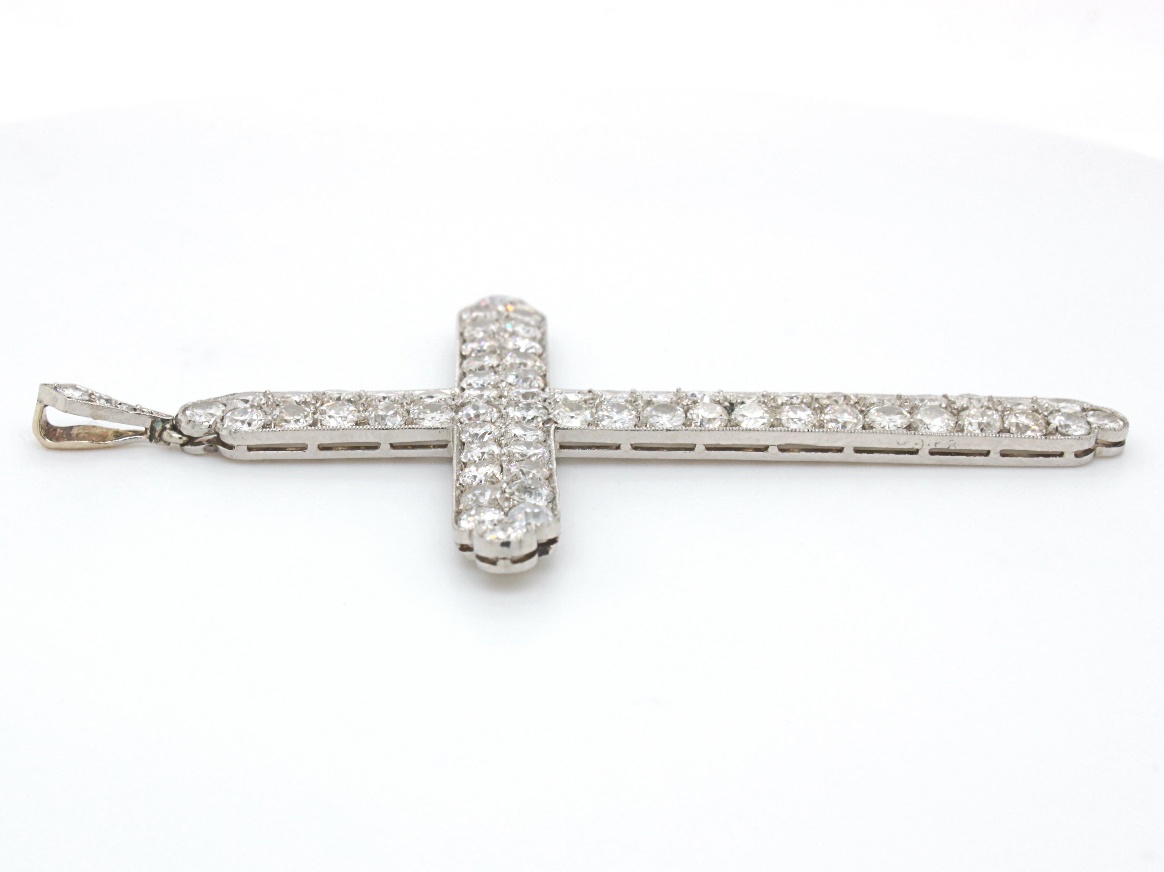 Women's or Men's Old Cut Diamond Cross Pendant, circa 1900s