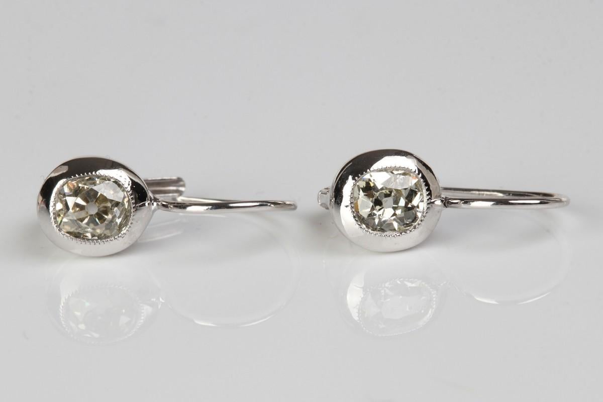 Old-cut diamond earrings, 1.20ct, Scandinavia, first half of the 20th ce In Good Condition For Sale In Chorzów, PL