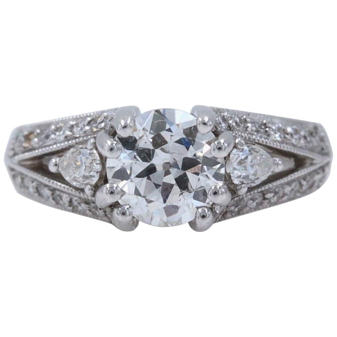 Old Cut Diamond Engagement Ring 1.30 Carat in 18 Karat White Gold For Sale