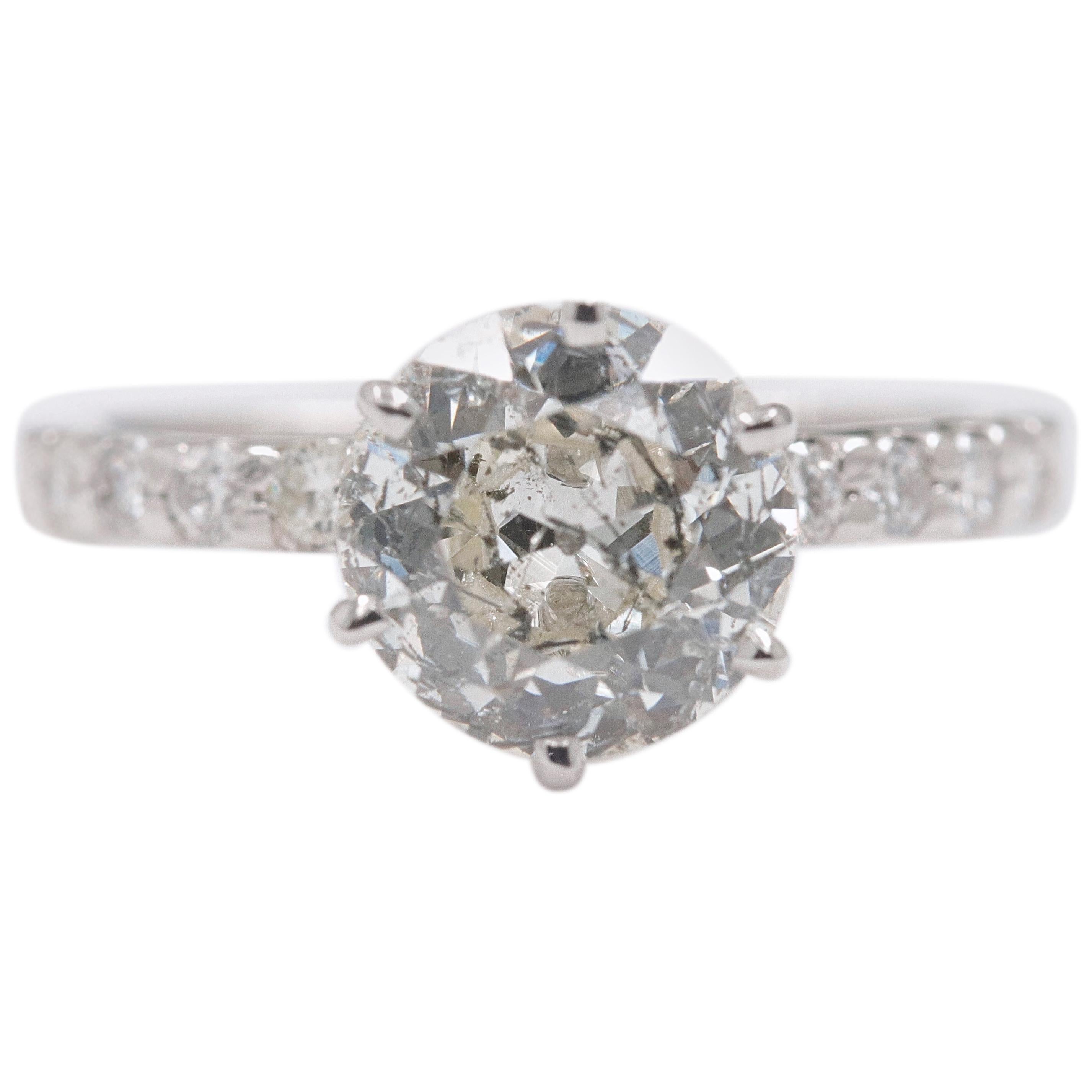 Old Cut Diamond Engagement Ring 1.94 Carat Set in 14 Karat White Gold