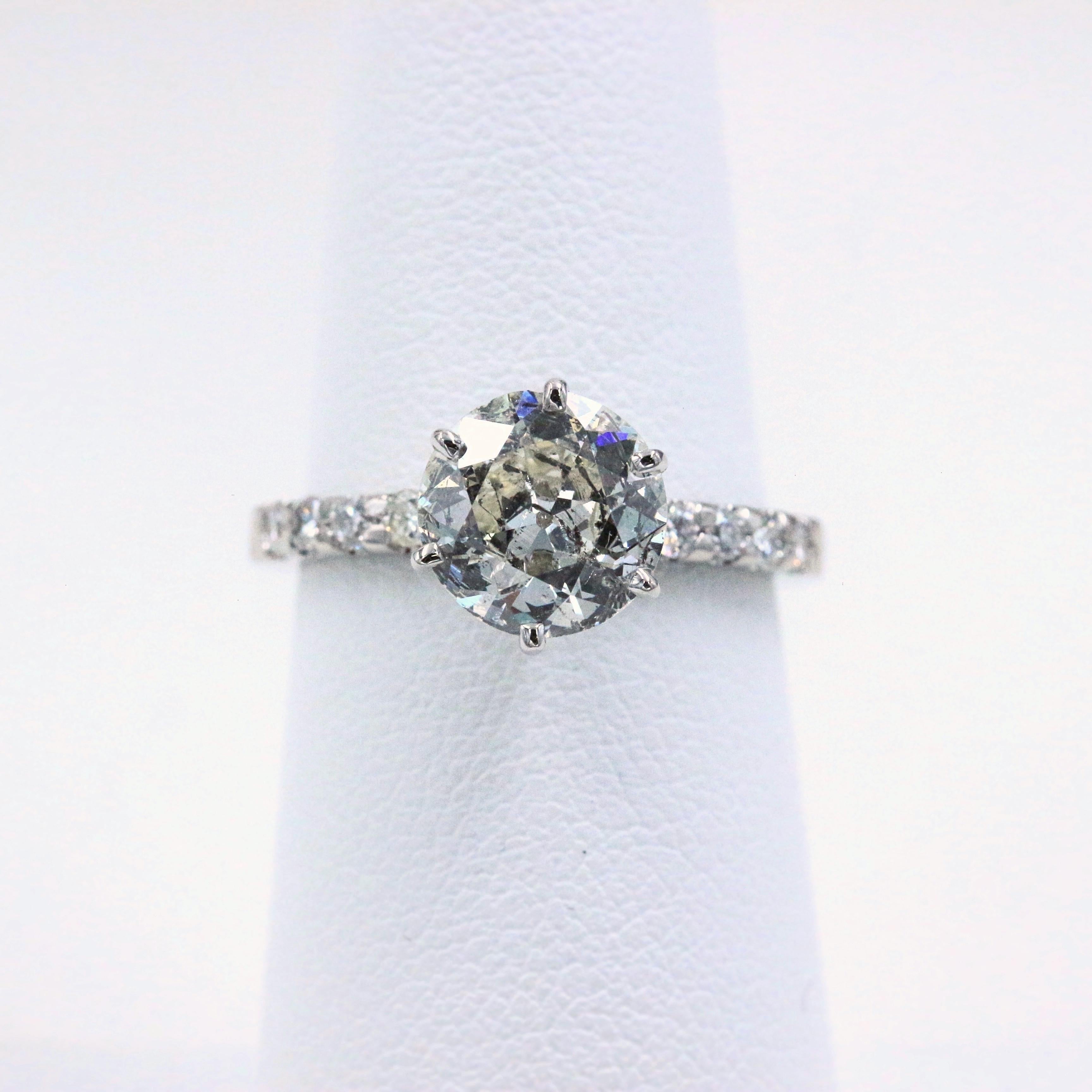 Old Cut Diamond Engagement Ring 1.94 Carat Set in 14 Karat White Gold 5