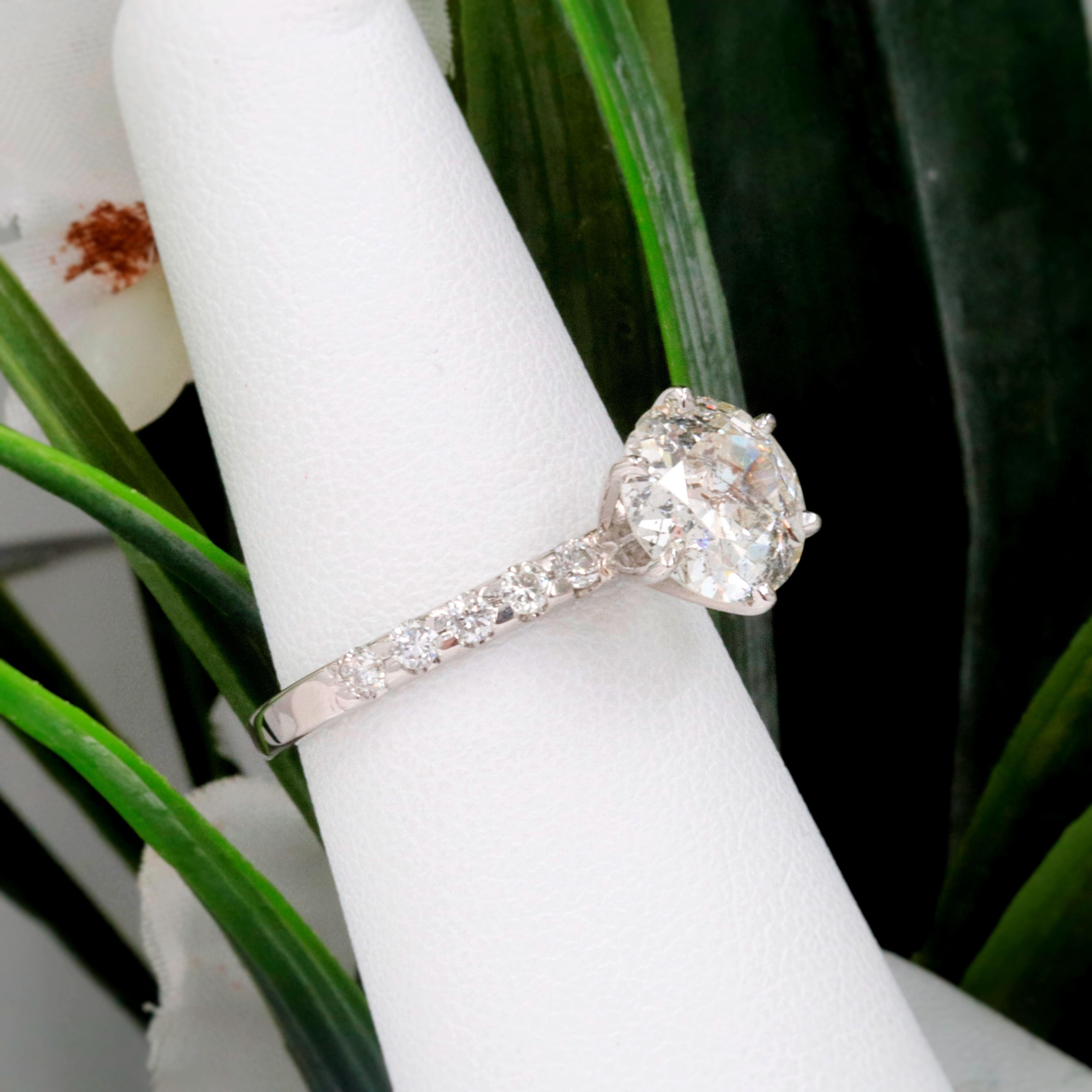 Old Cut Diamond Engagement Ring 1.94 Carat Set in 14 Karat White Gold In Excellent Condition In San Diego, CA