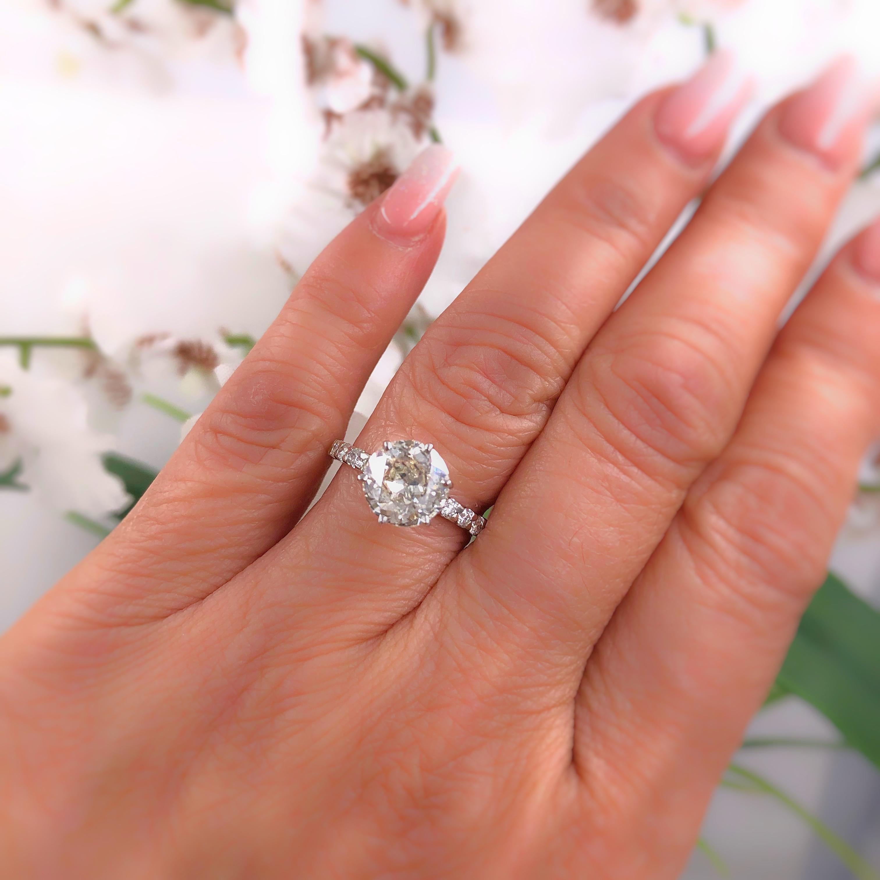 Women's Old Cut Diamond Engagement Ring 1.94 Carat Set in 14 Karat White Gold