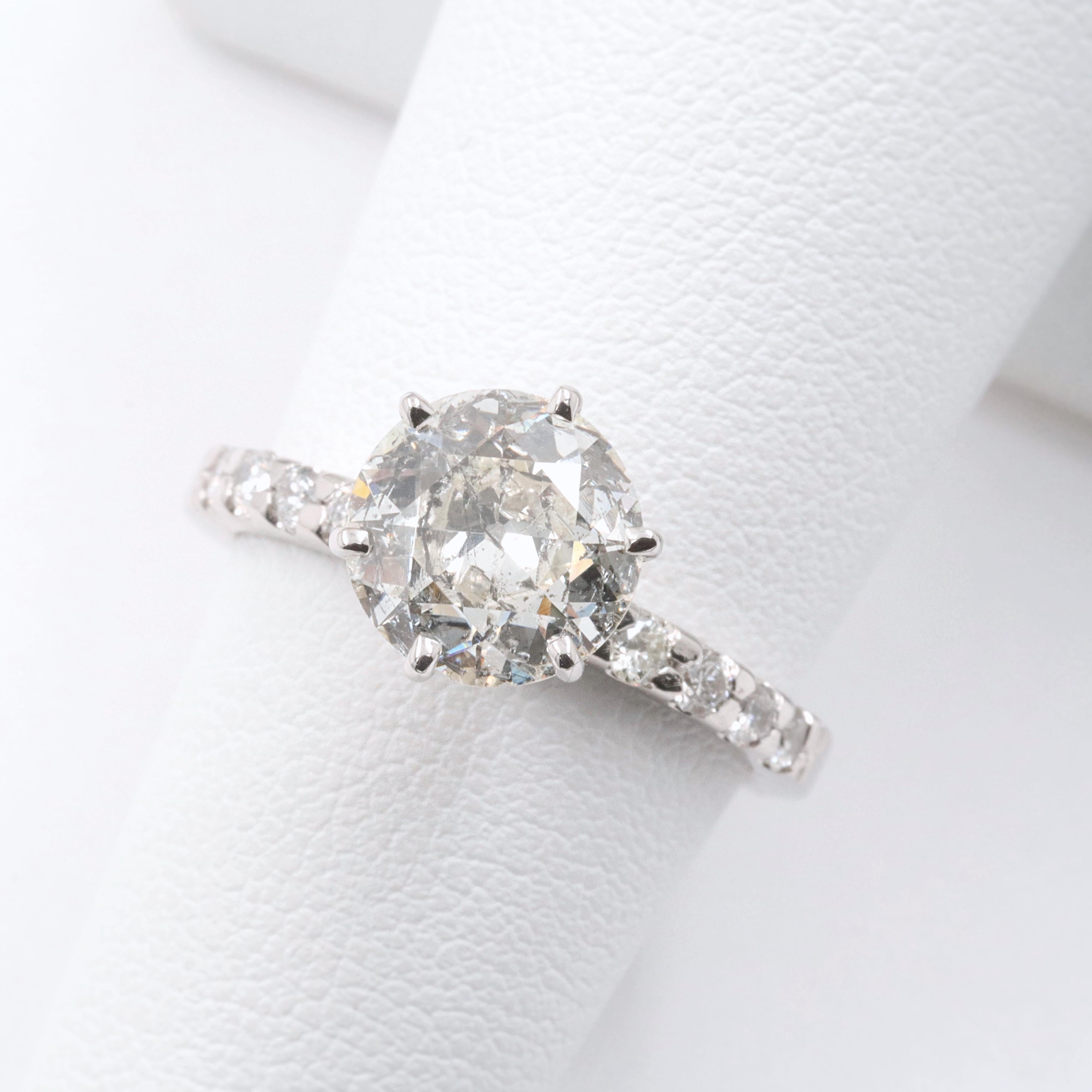 Old Cut Diamond Engagement Ring 1.94 Carat Set in 14 Karat White Gold 3
