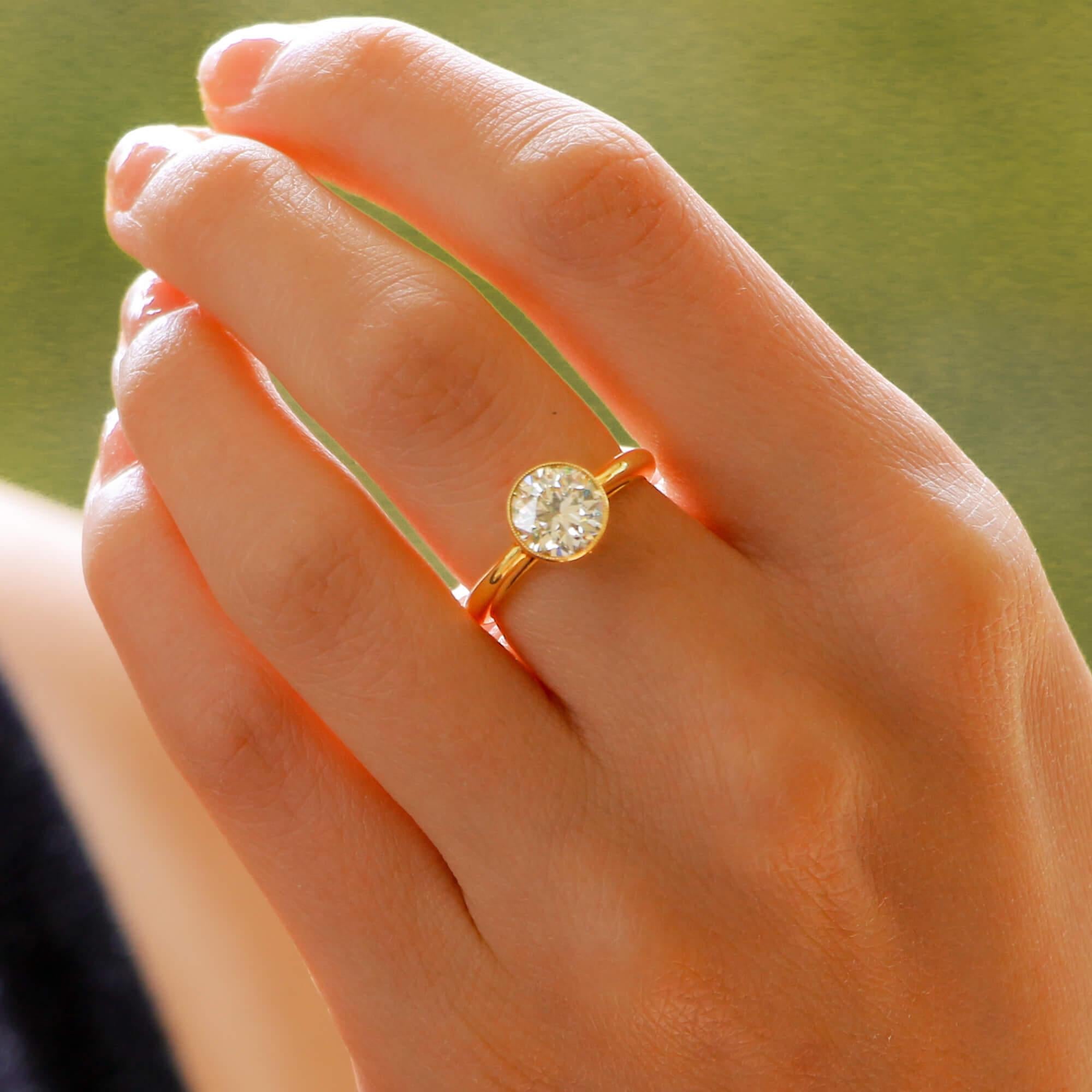 Modern Old Cut Diamond Engagement Ring in 18 Karat Yellow Gold