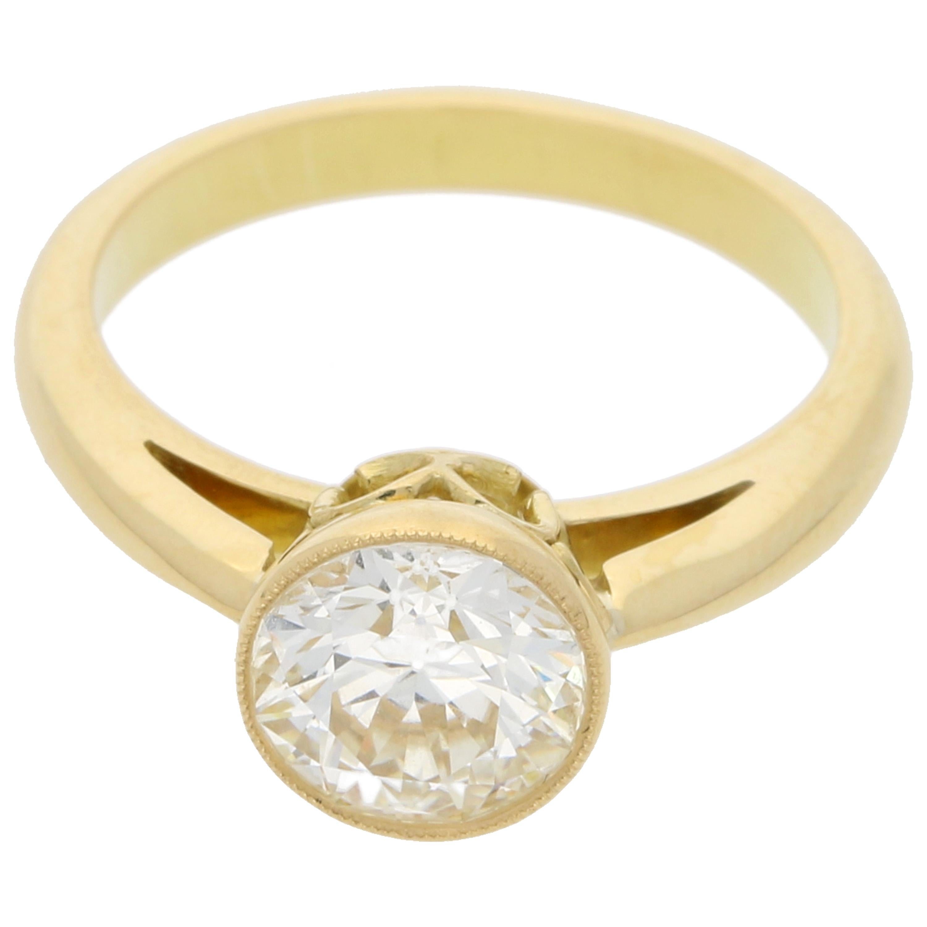 Old Cut Diamond Engagement Ring in 18 Karat Yellow Gold