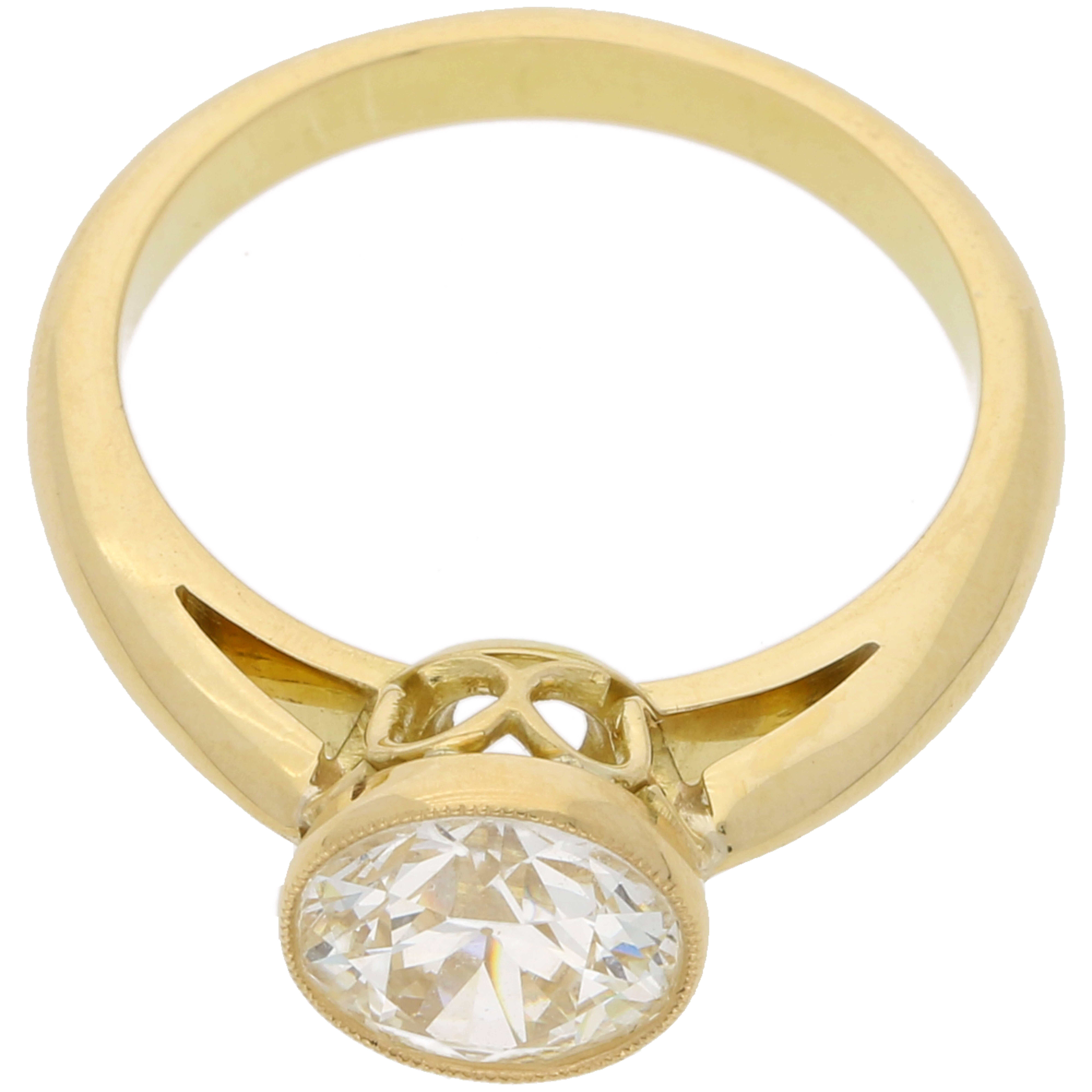 Old Mine Cut Old Cut Diamond Engagement Ring in 18 Karat Yellow Gold