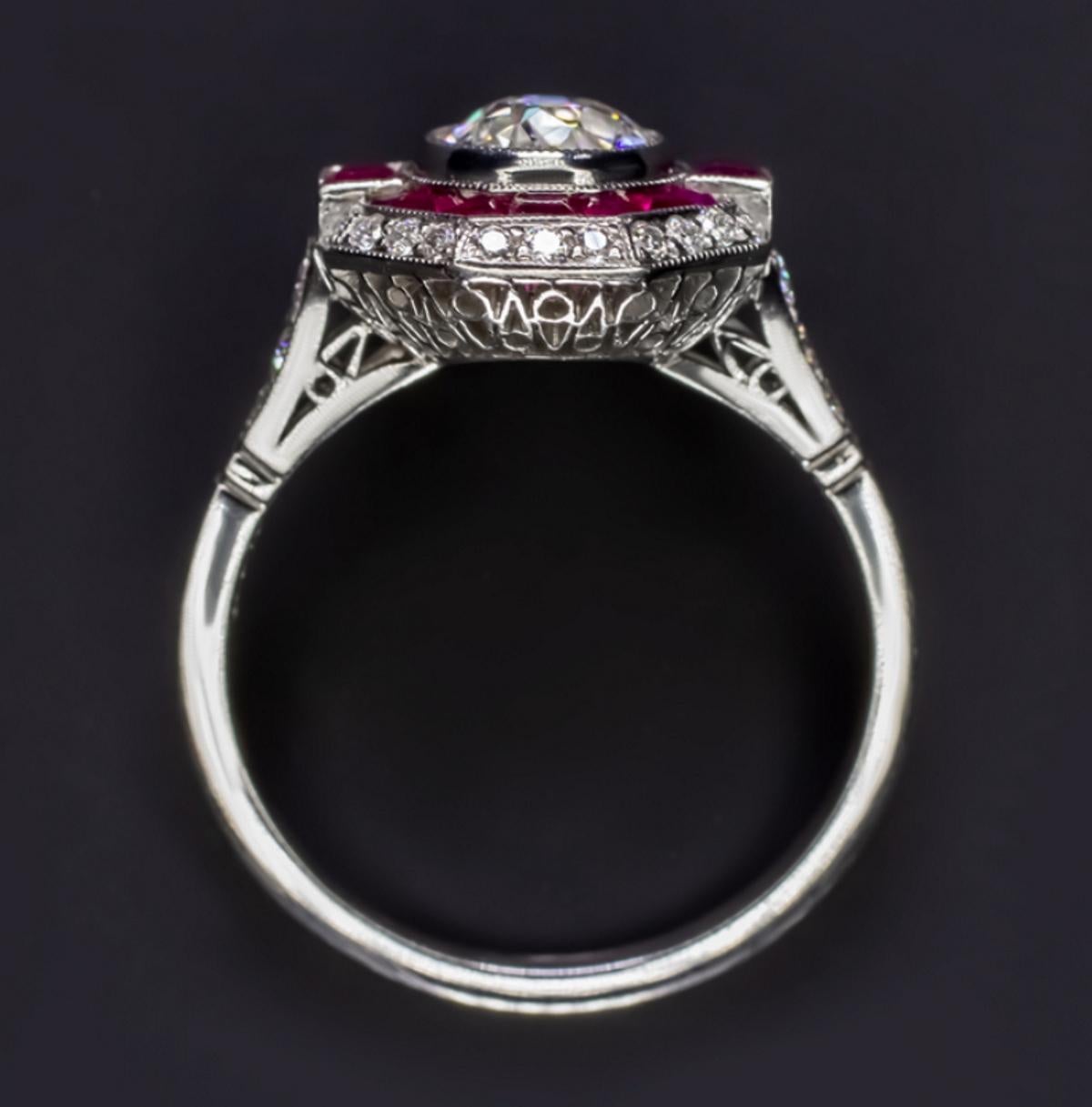 Art Deco Old Cut Diamond Engagement Ring Ruby Platinum