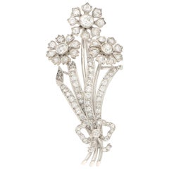 Vintage Old Cut Diamond Flower Bouquet Brooch in Platinum