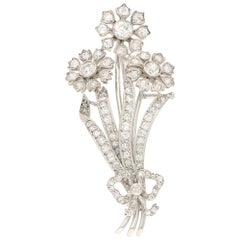 Old Cut Diamond Flower Bouquet Brooch in Platinum