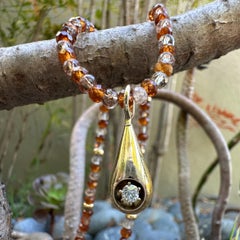 Old Cut Diamond in 14K Yellow Gold Drop Pendant with Removable Garnet Necklace