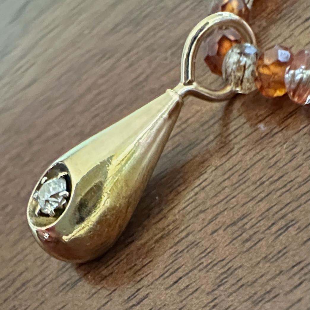 Ciondolo a goccia in oro giallo 14K con granato rimovibile e diamante taglio vecchio in vendita 3