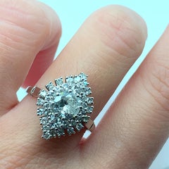 Old cut diamond marquise art deco cocktail ring platinum