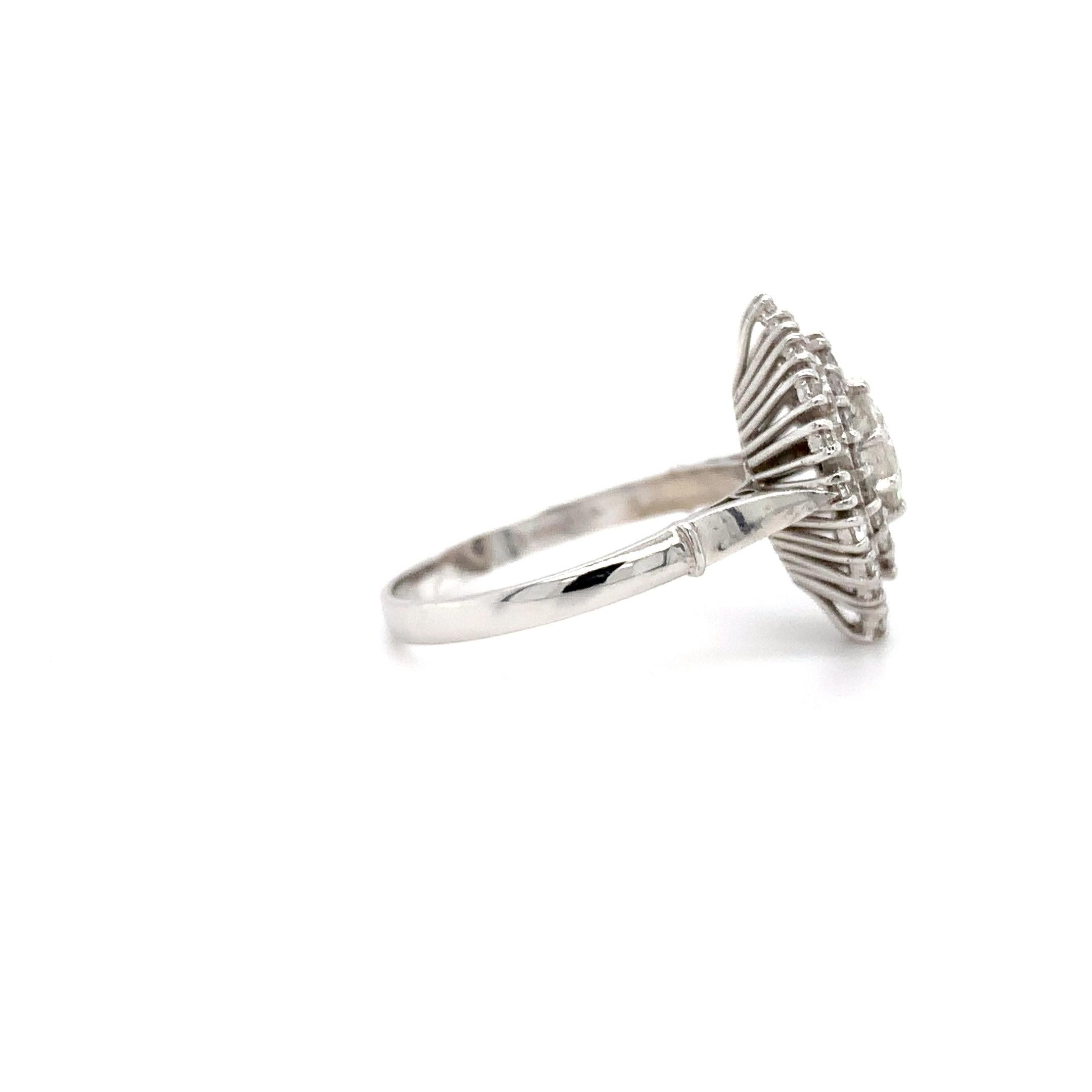 Round Cut Old cut diamond marquise art deco cocktail ring platinum For Sale