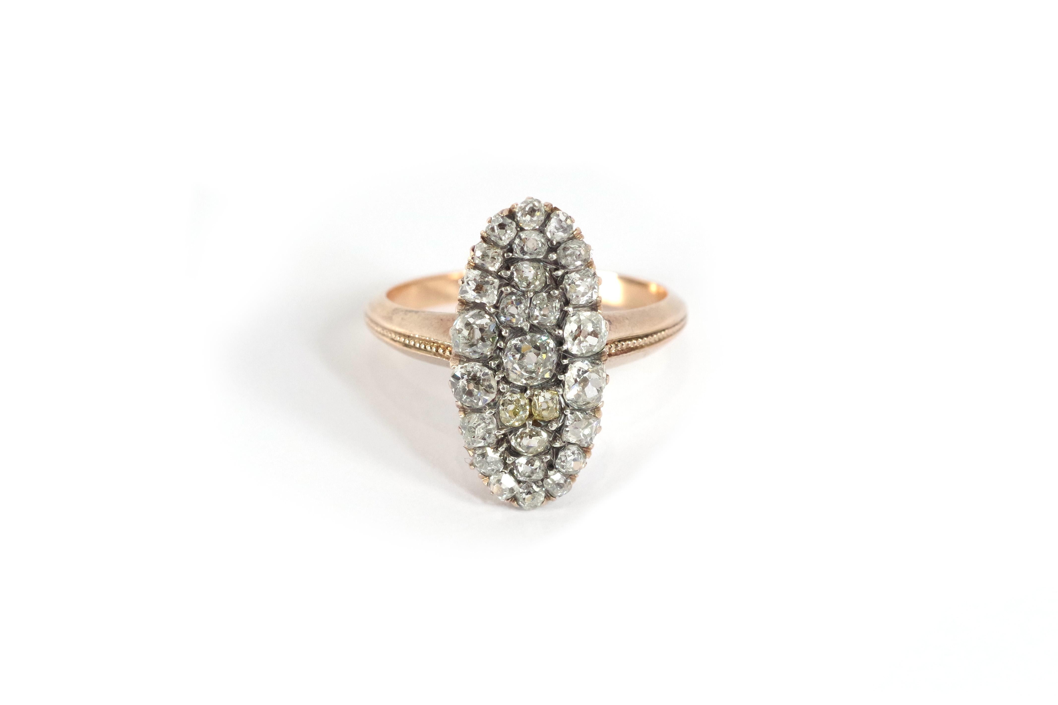 Women's Old-cut diamond marquise ring in 18 karats rose gold For Sale