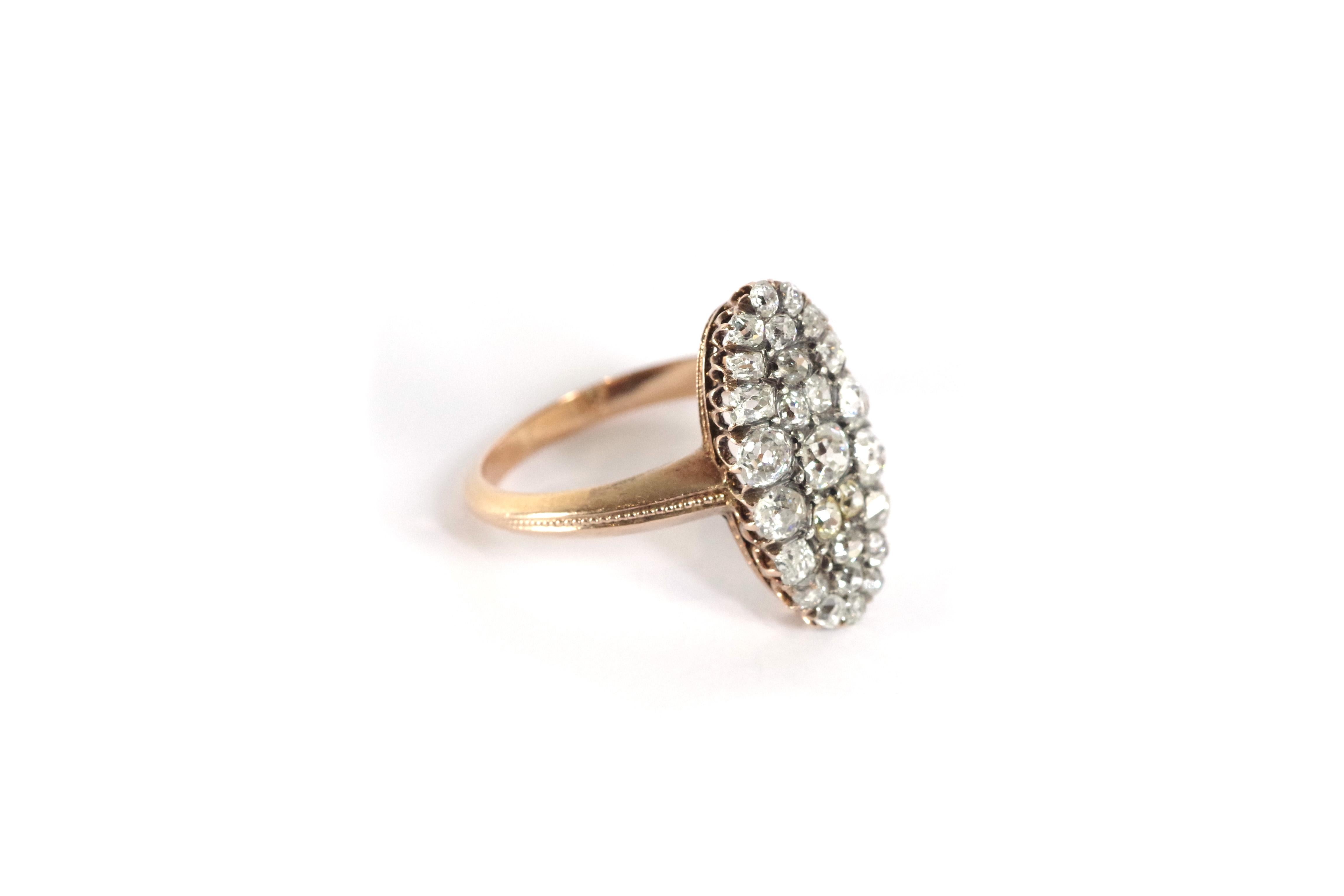 Old-cut diamond marquise ring in 18 karats rose gold For Sale 1