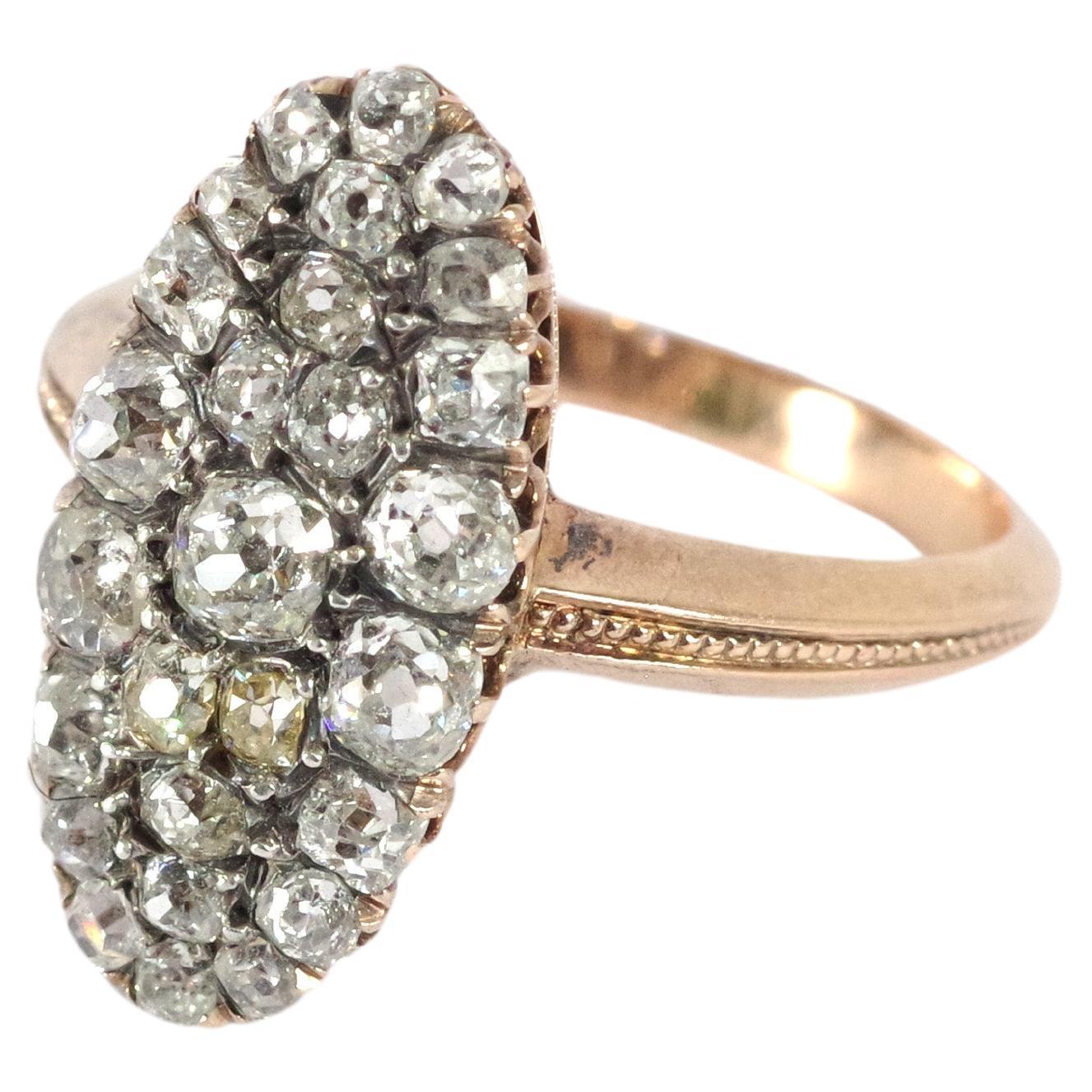 Old-cut diamond marquise ring in 18 karats rose gold For Sale