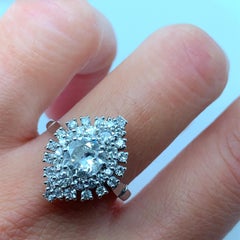 Old cut diamond marquise set engagement ring platinum