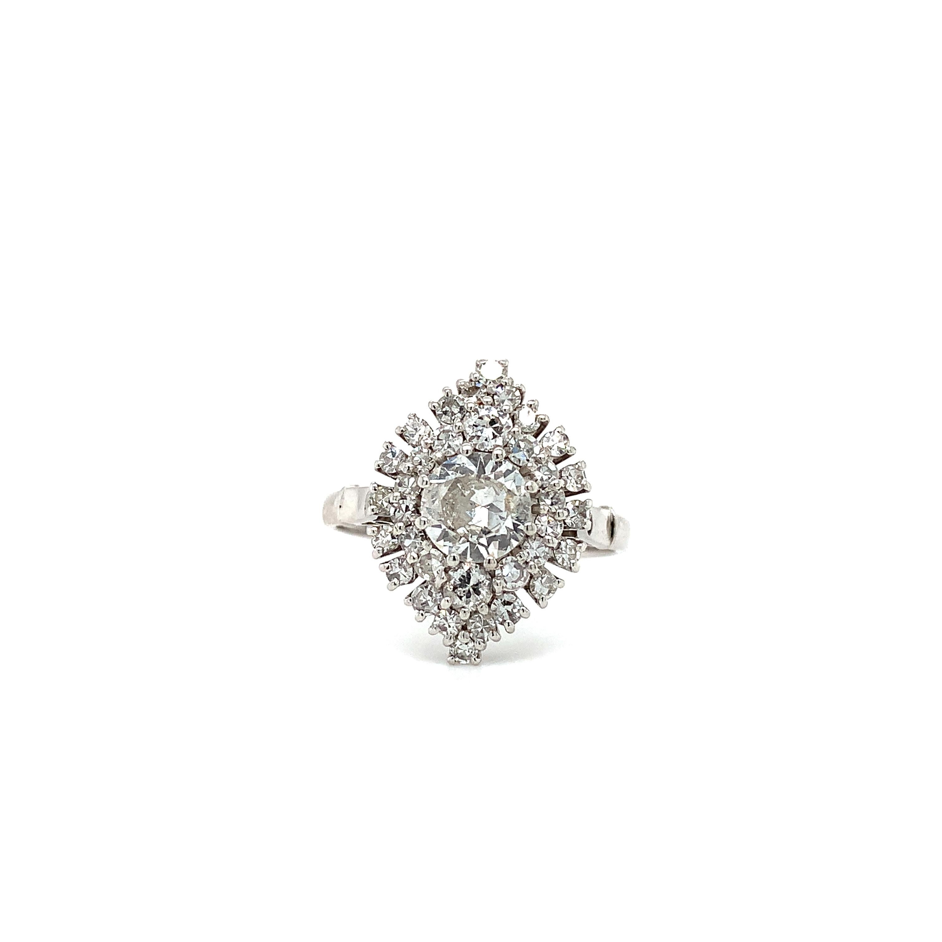 Modern Old cut diamond marquise set engagement ring platinum For Sale