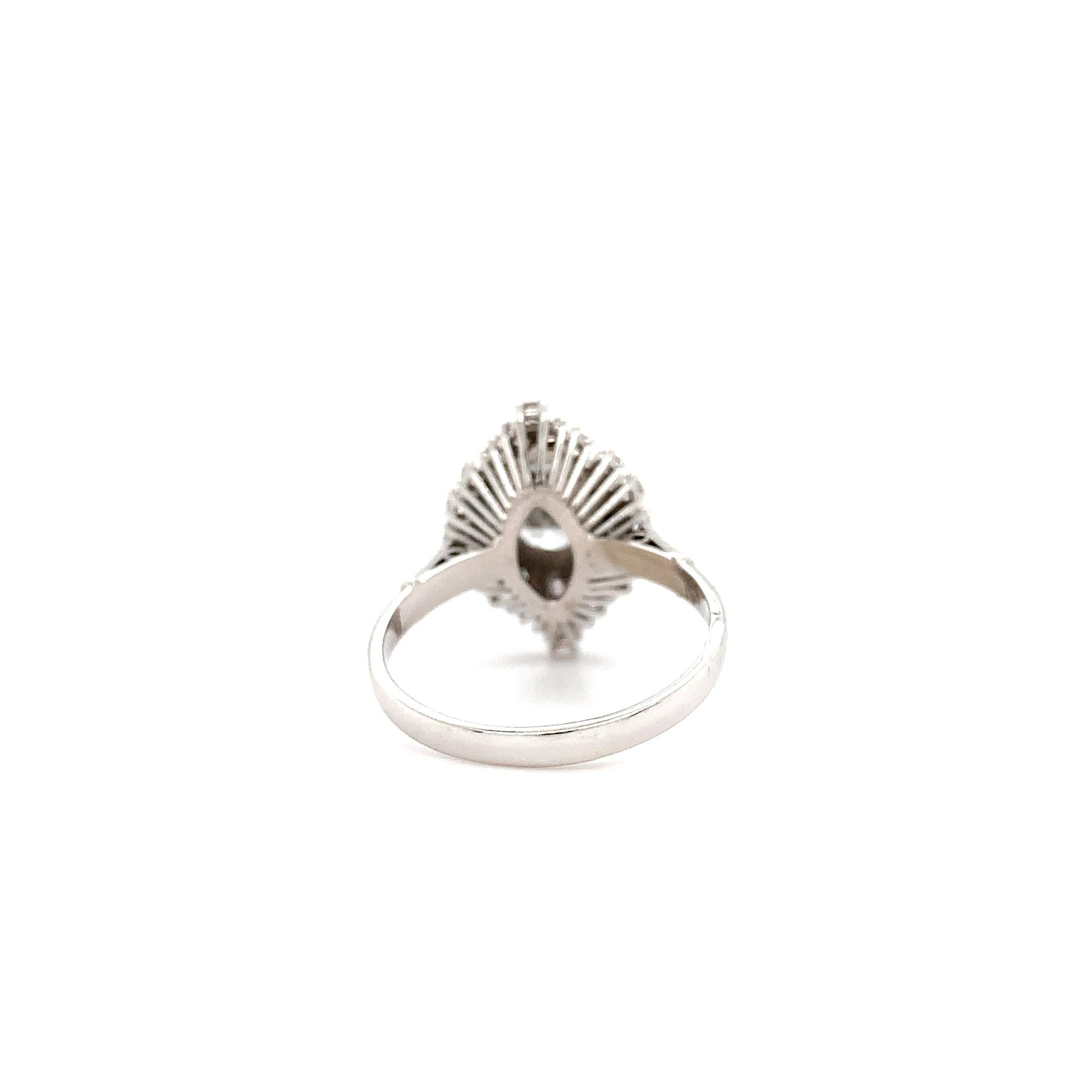 Old cut diamond marquise set engagement ring platinum For Sale 1