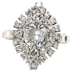 Old cut diamond marquise set engagement ring platinum