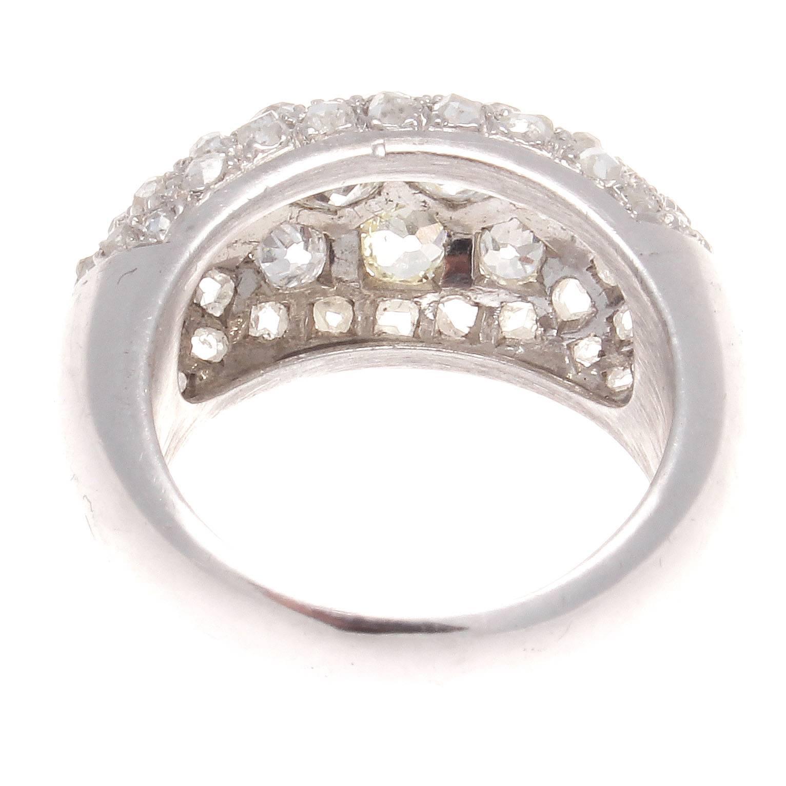 Old Cut Diamond Platinum Dome Ring In Excellent Condition In Beverly Hills, CA