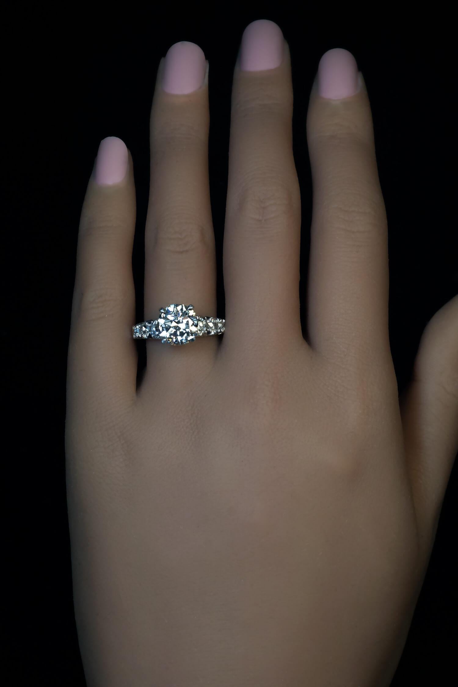 Brilliant Cut Old Cut Diamond Platinum Engagement Ring For Sale
