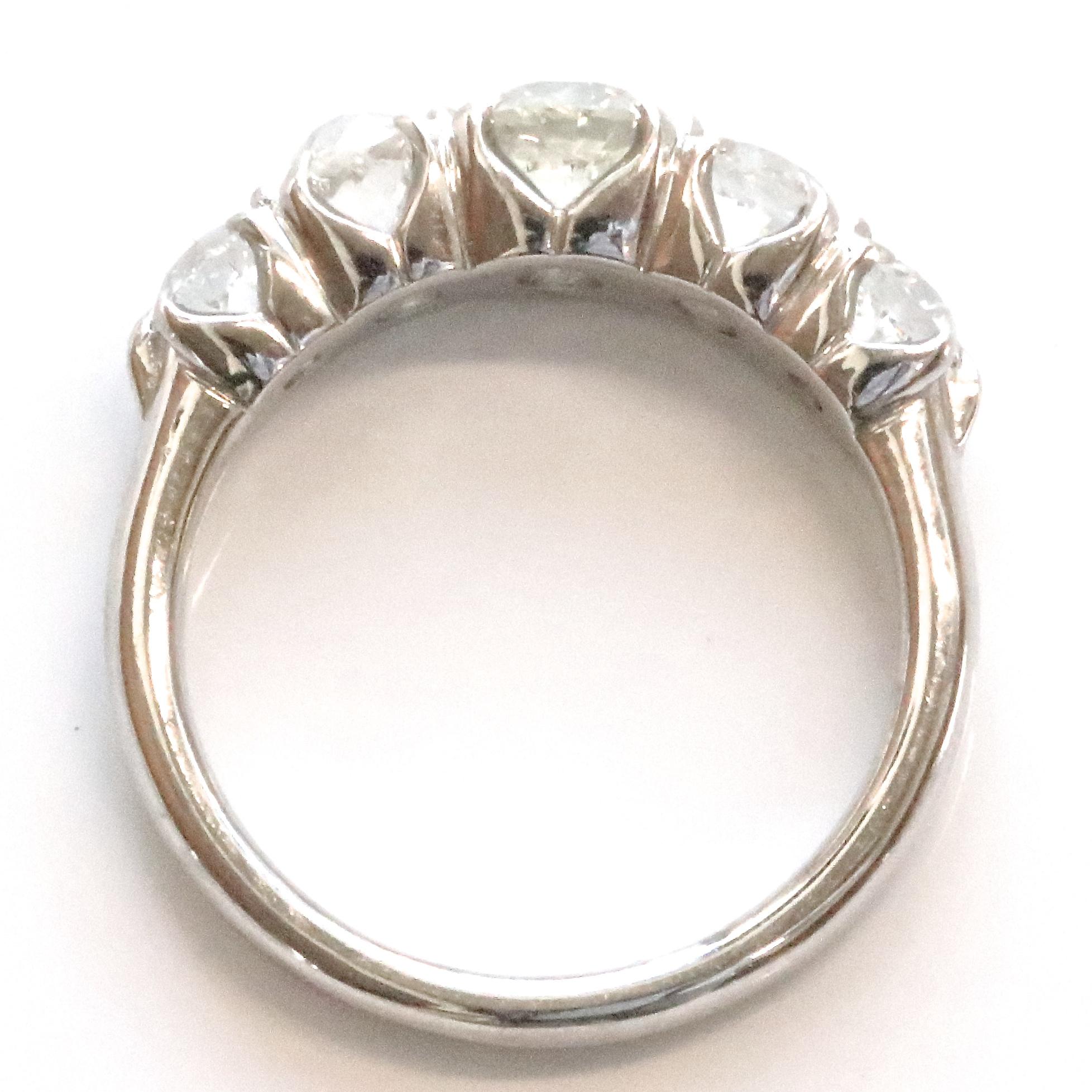 Old Cut Diamond Platinum Five-Stone Platinum Ring In New Condition In Beverly Hills, CA