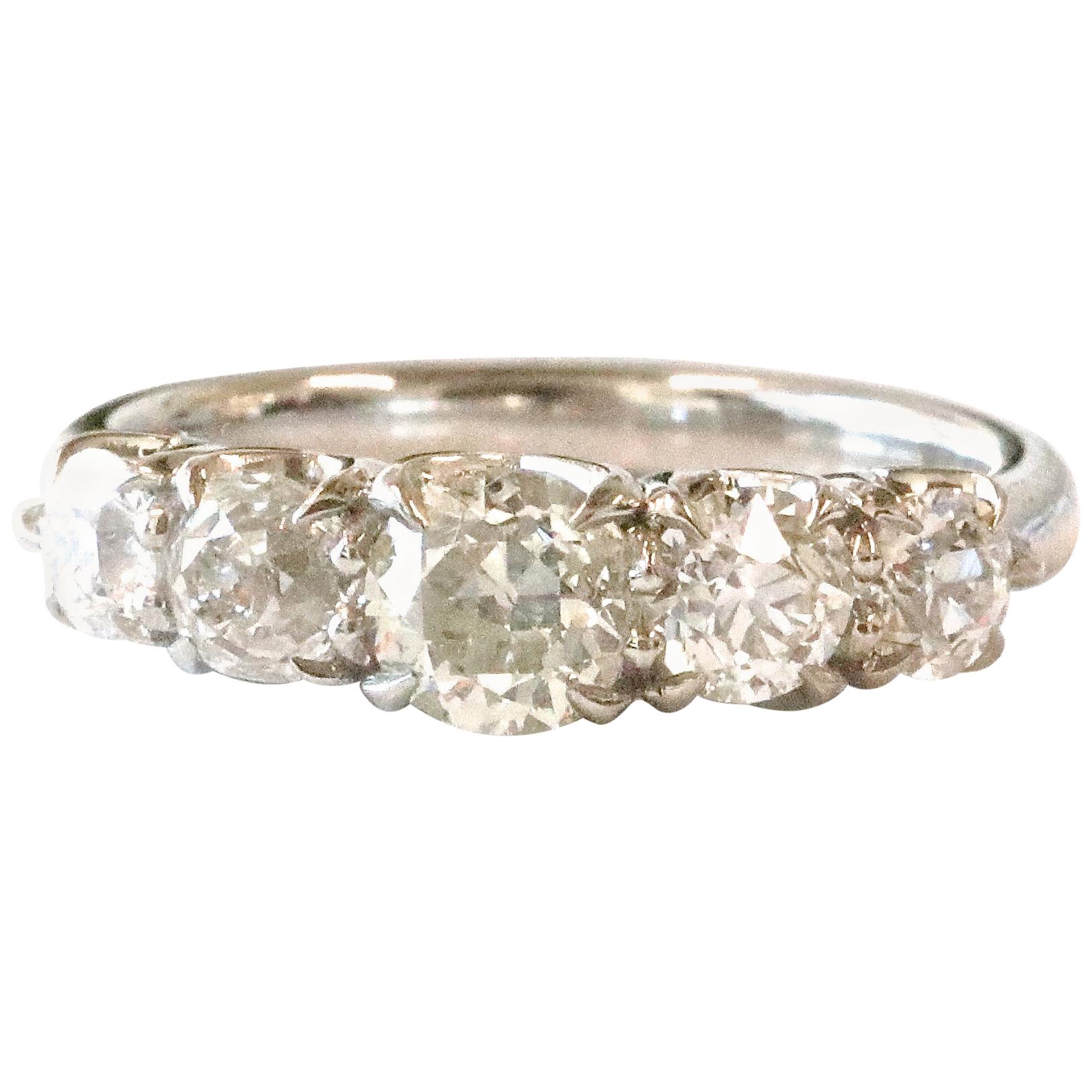 Old Cut Diamond Platinum Five-Stone Platinum Ring