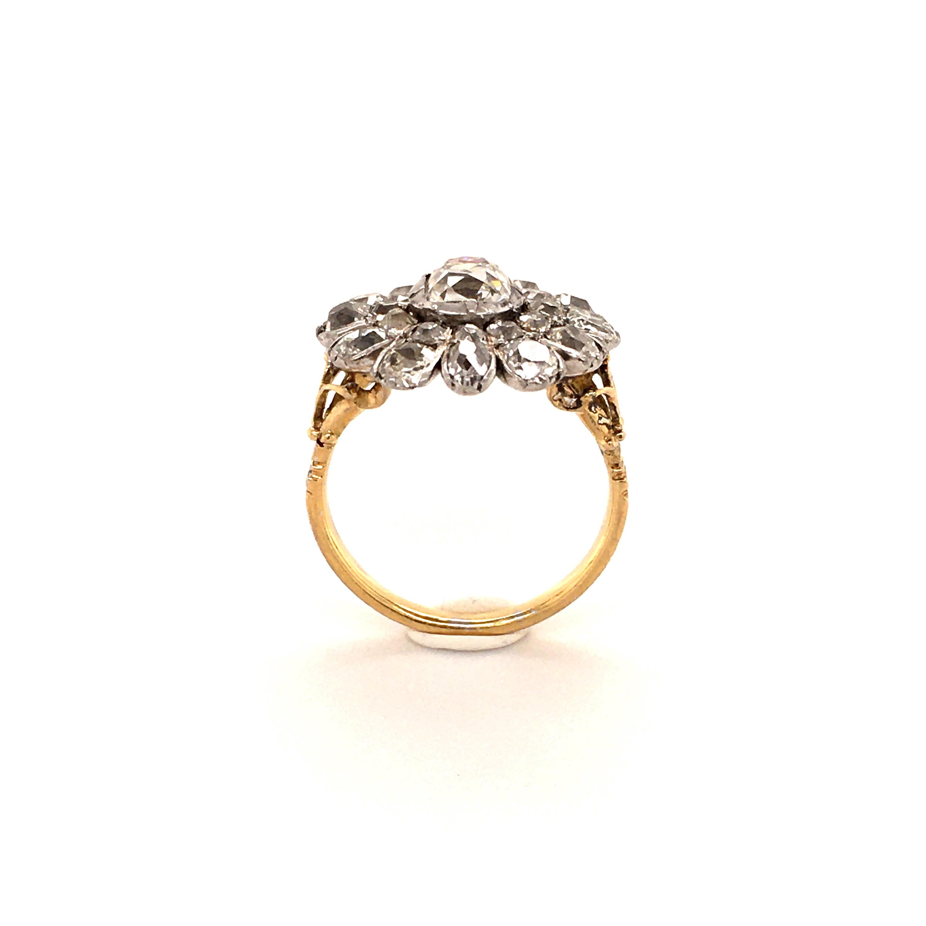 Victorian Old Cut Diamond Ring Crafted in Gold 750 and Silver