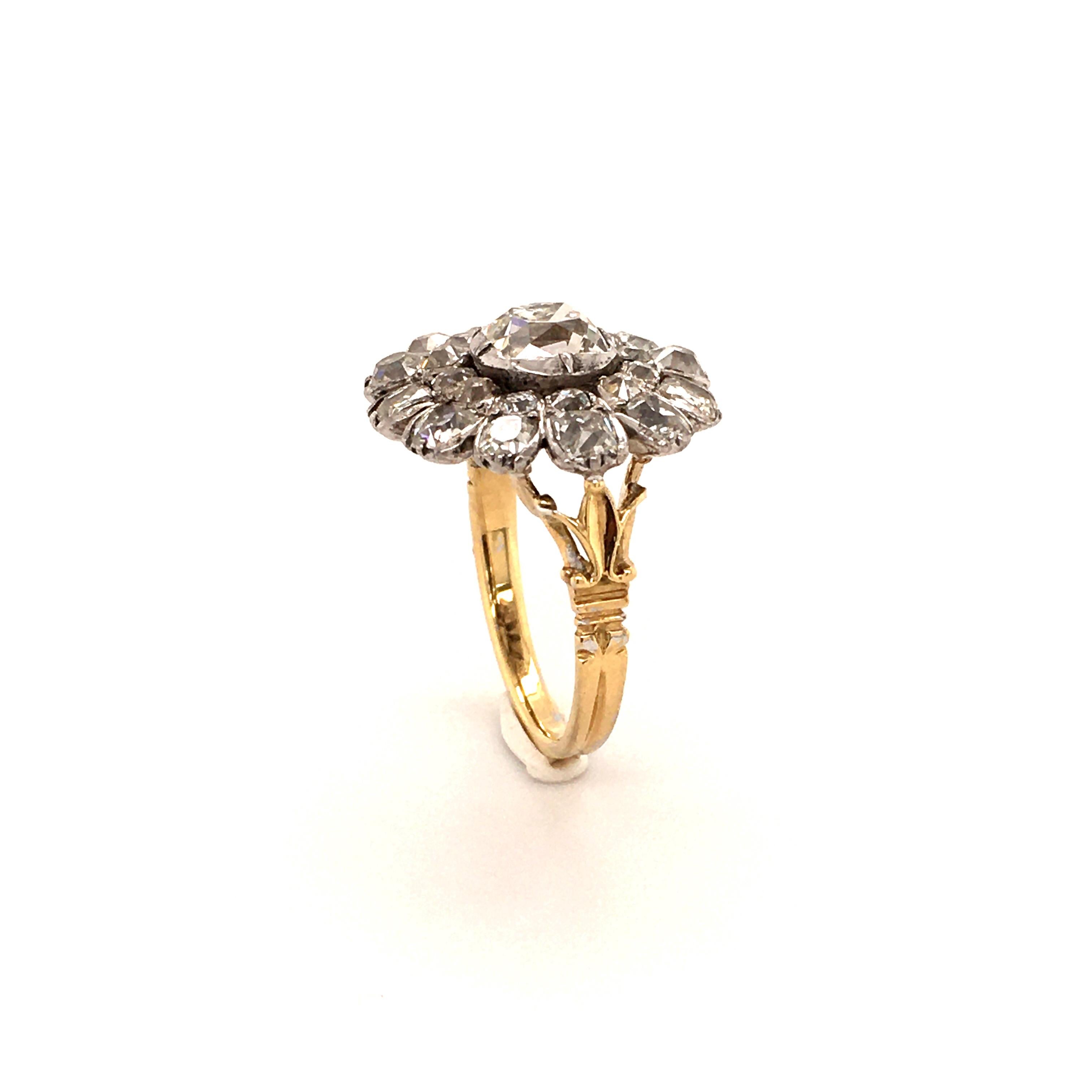 Old Mine Cut Old Cut Diamond Ring Crafted in Gold 750 and Silver