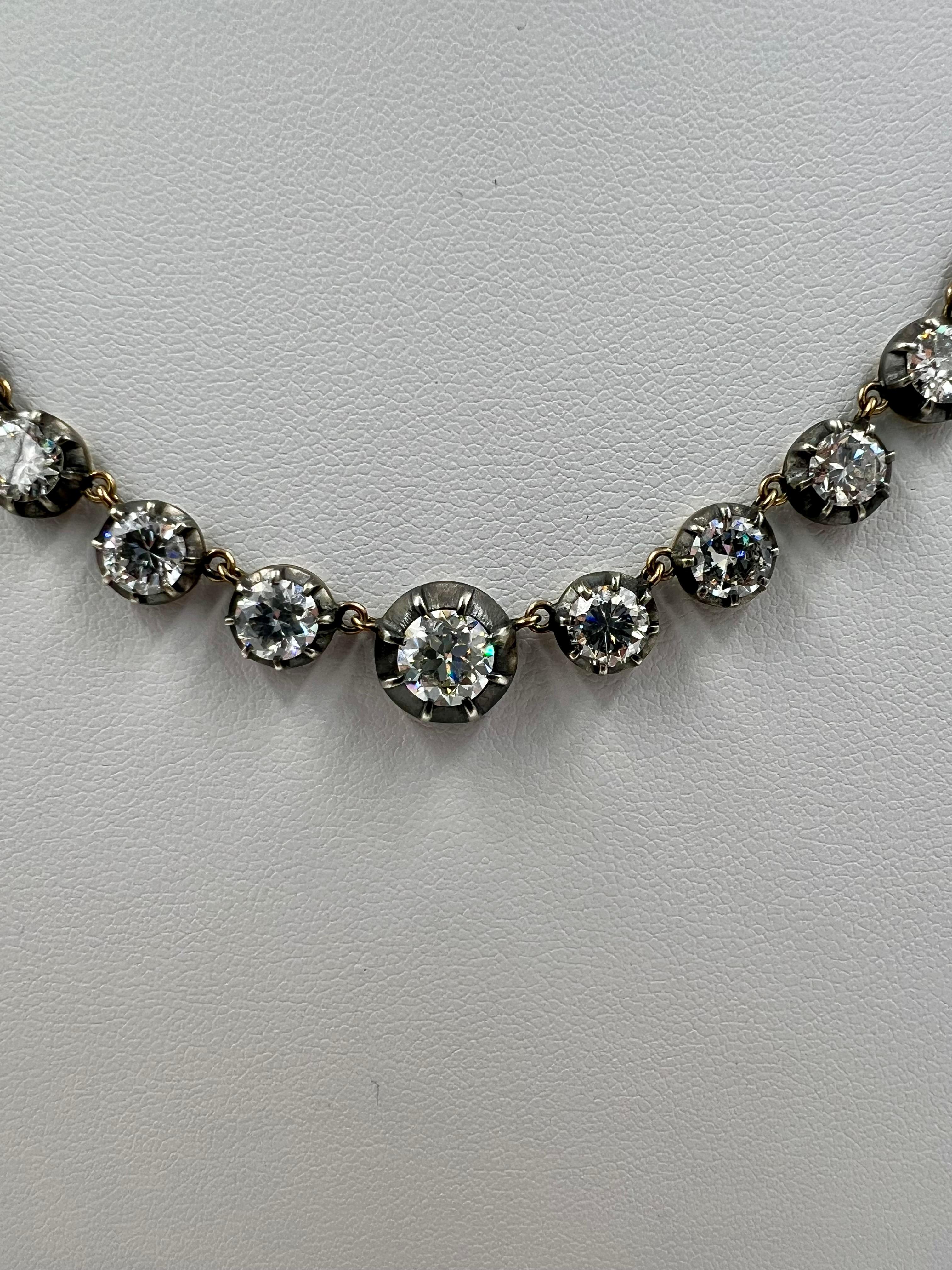 Mixed Cut Old Cut Diamond Riviera Gold Silver Necklace