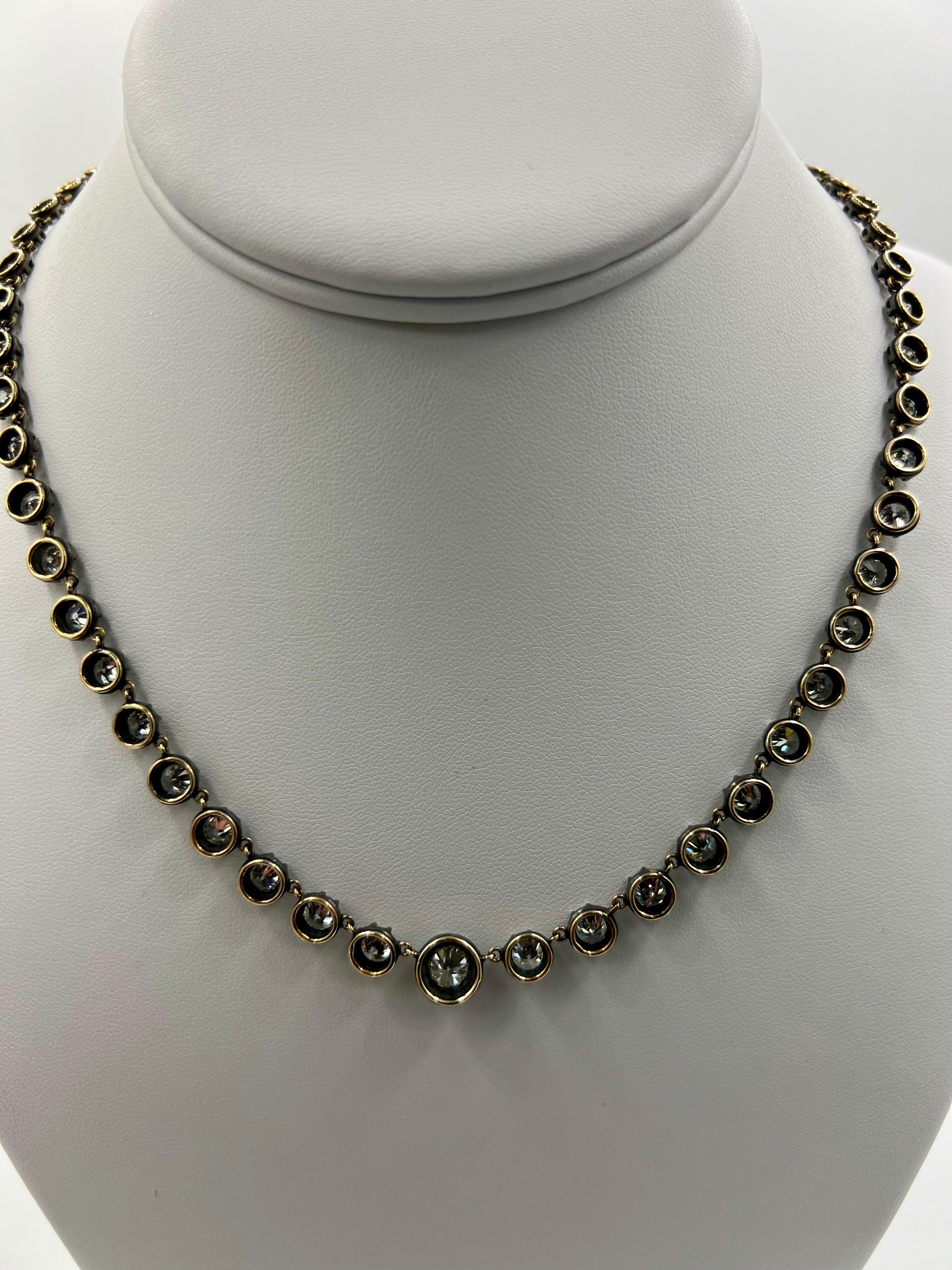 Women's or Men's Old Cut Diamond Riviera Gold Silver Necklace For Sale