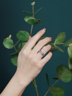 Anello in stile vintage con zaffiro e diamante taglio antico in oro bianco 14K