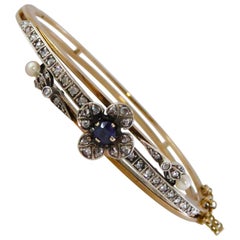Old-Cut Diamond Sapphire Pearl Bangle English Origins