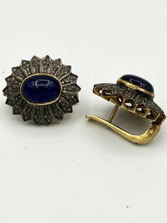 Boucles d'oreilles plaquées argent et or avec diamants et saphirs taille ancienne