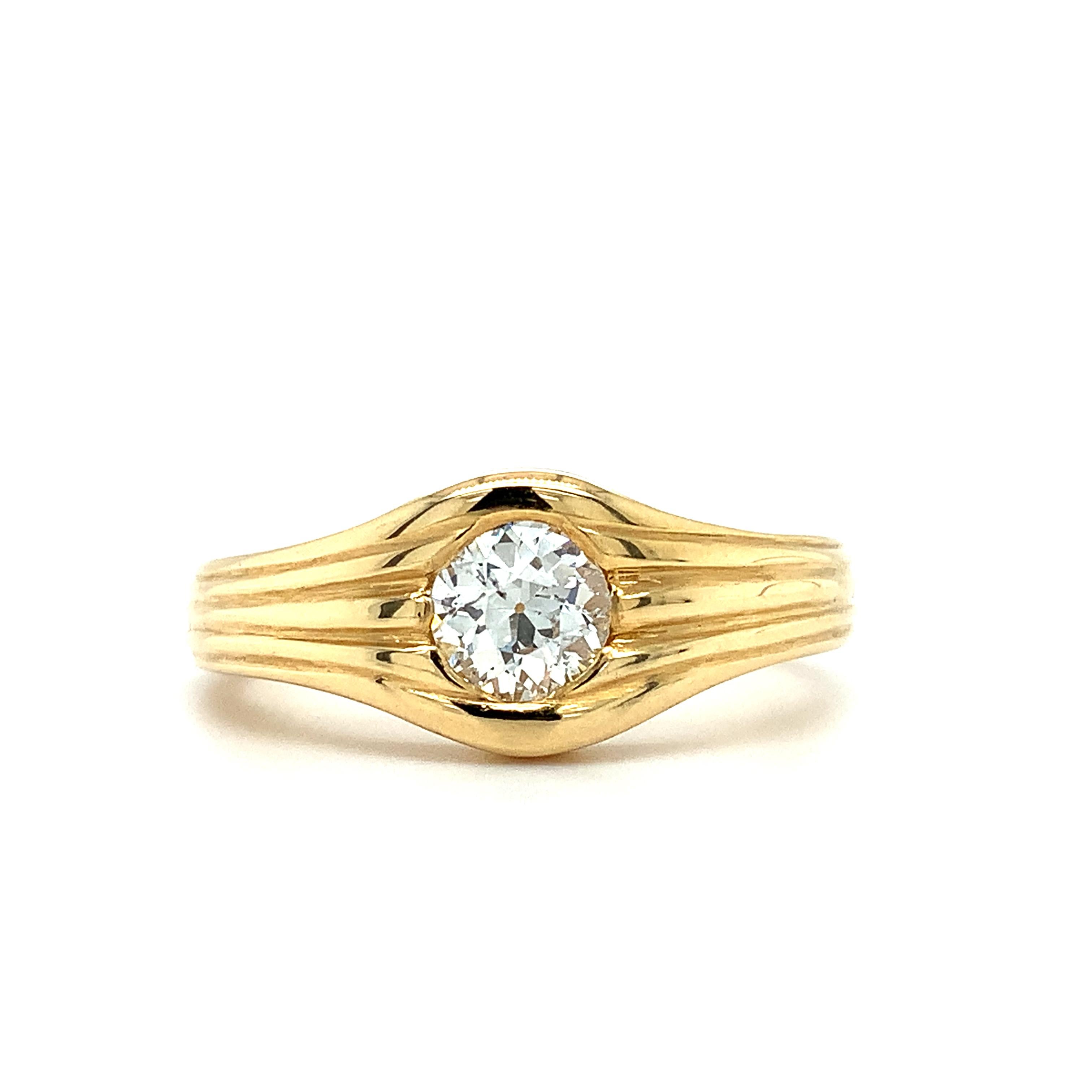 Anillo de compromiso art déco solitario diamante talla antigua oro amarillo 18k Art Decó en venta