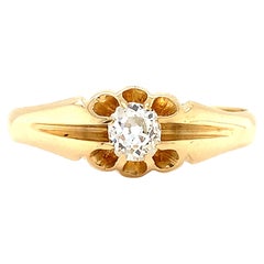 Bague de fiançailles art déco solitaire en or jaune 18 carats avec diamant taille ancienne