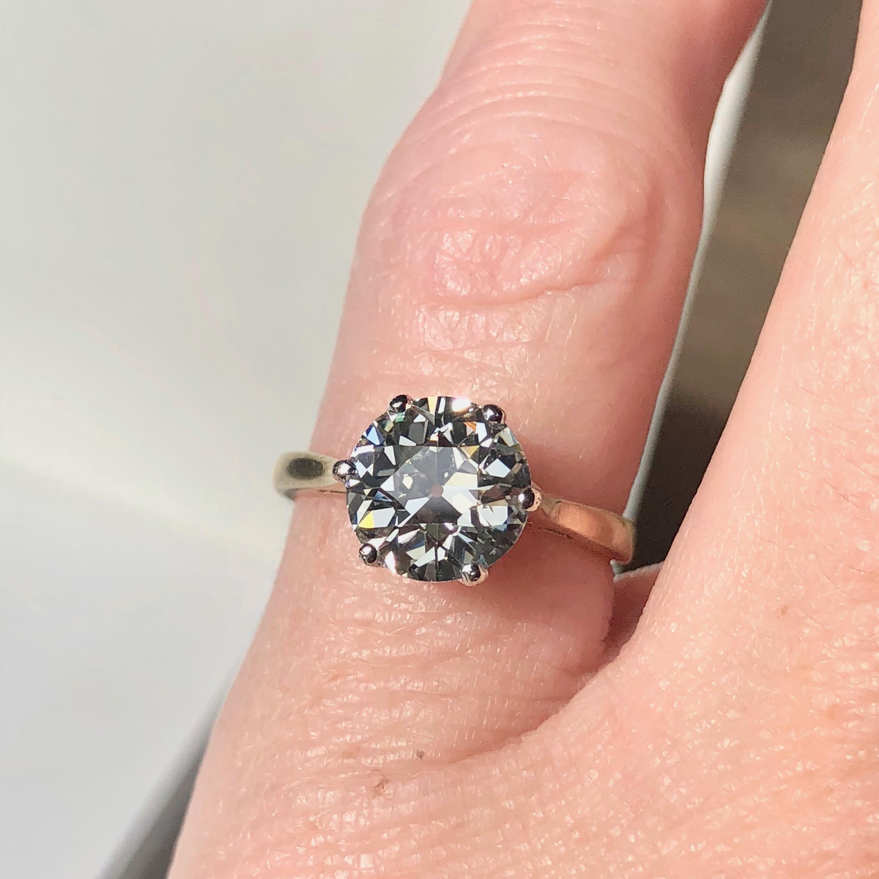 Old Cut Diamond Solitaire Single Stone Vintage Engagement Ring 2.35ct H/I SI1 In Good Condition In London, GB