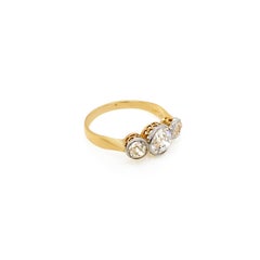 Altschliff-Diamant-Dreistein-Verlobungsring in 18K Gold und Platin, um 1880