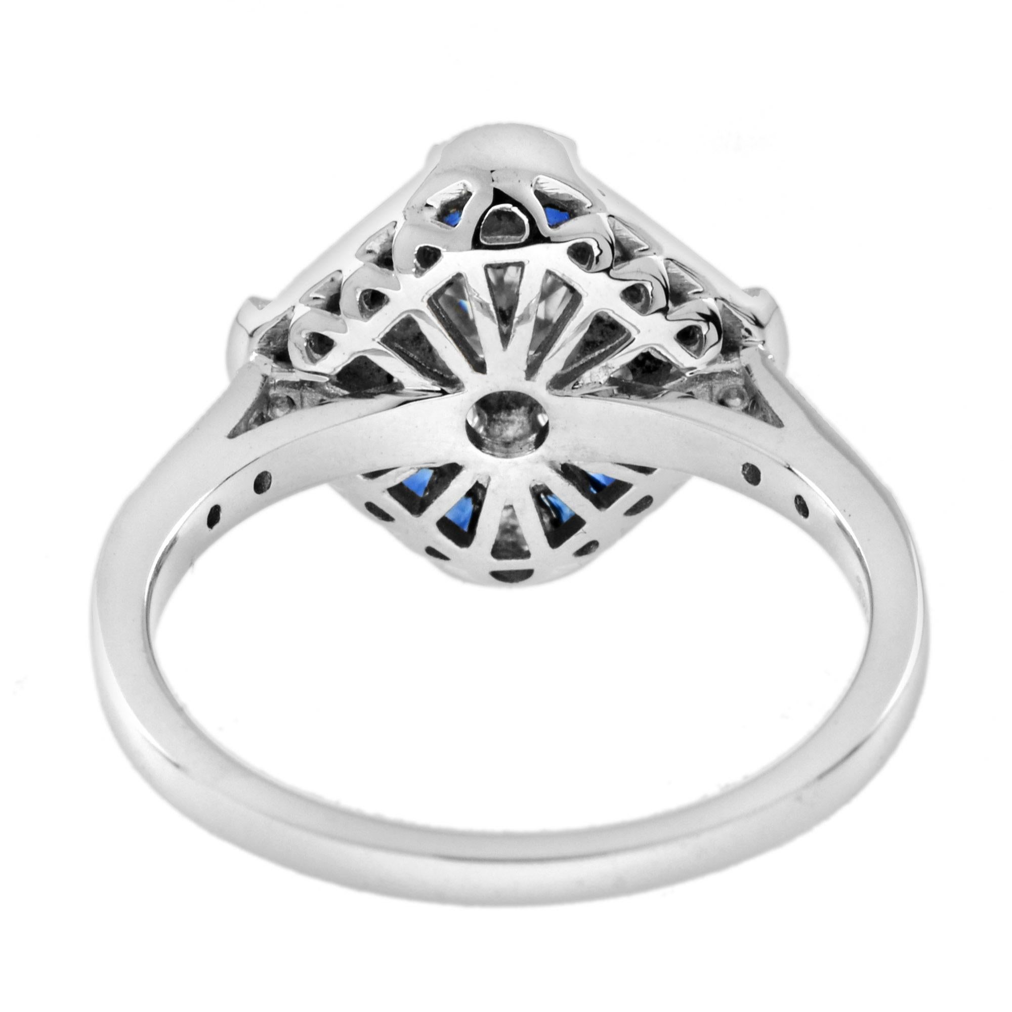 Old Cut Diamond with Diamond Sapphire Square Art Deco Style Engagement Ring For Sale 1
