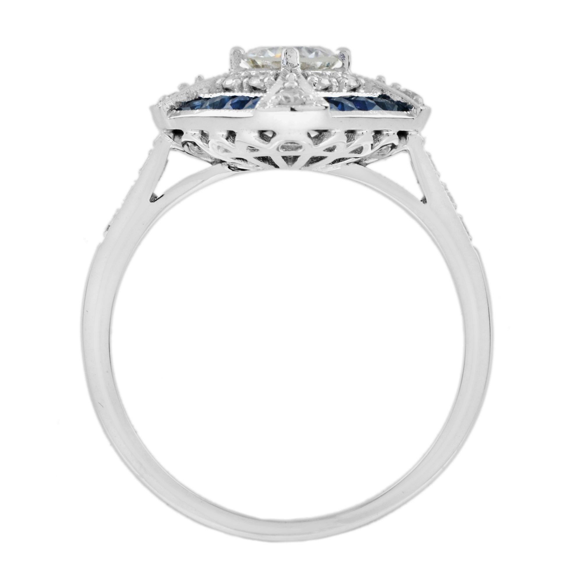 Old Cut Diamond with Diamond Sapphire Square Art Deco Style Engagement Ring For Sale 2